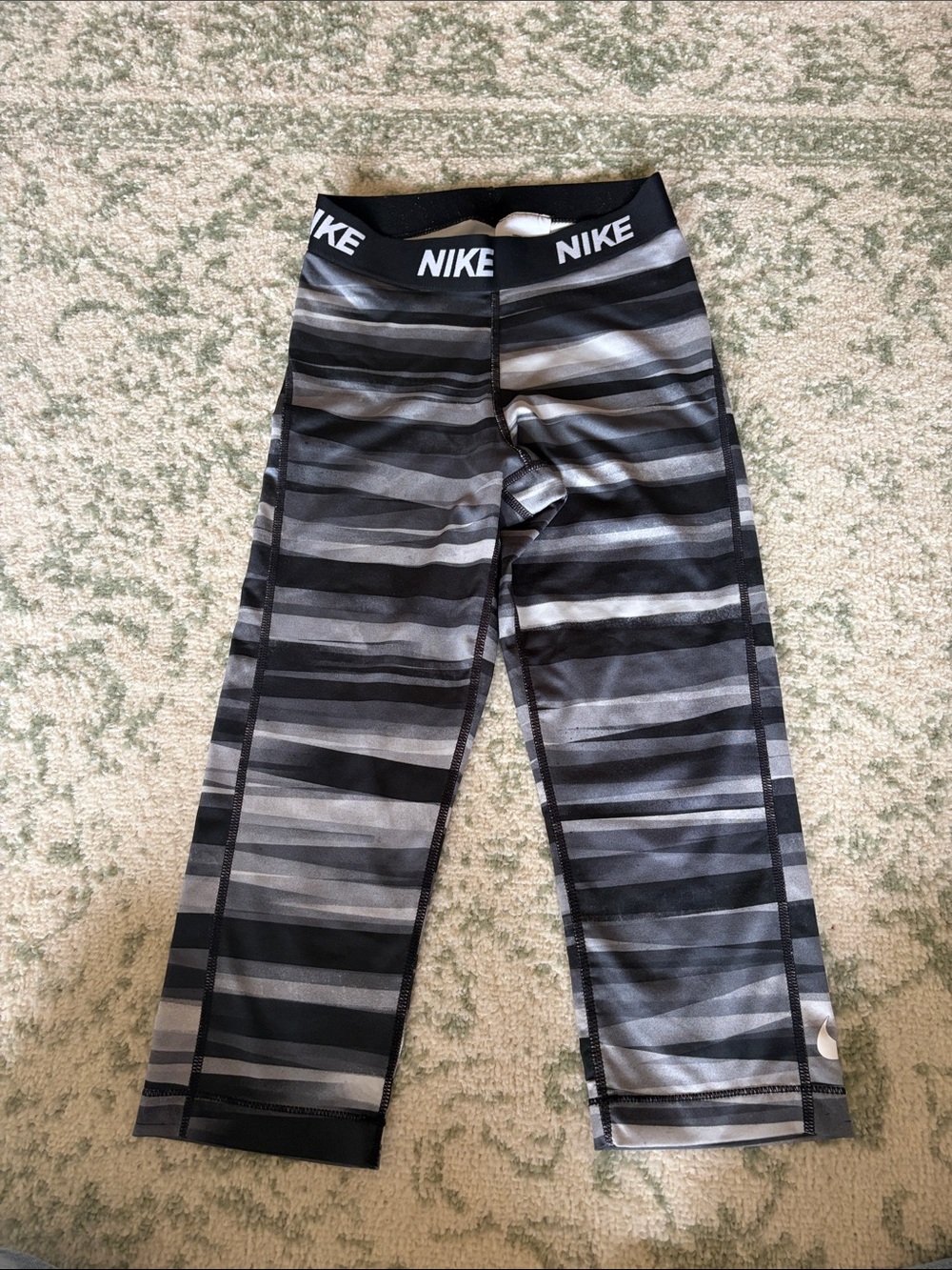 Nike Black and Gray Striped Capri Leggings for Kids